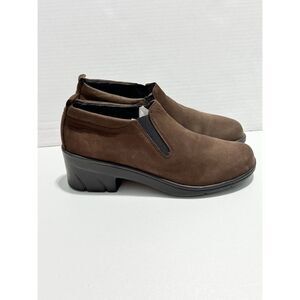 Solvei by Dansko Women's Leather Block Heels Slip-On Comfort Shoes Brown Size 41